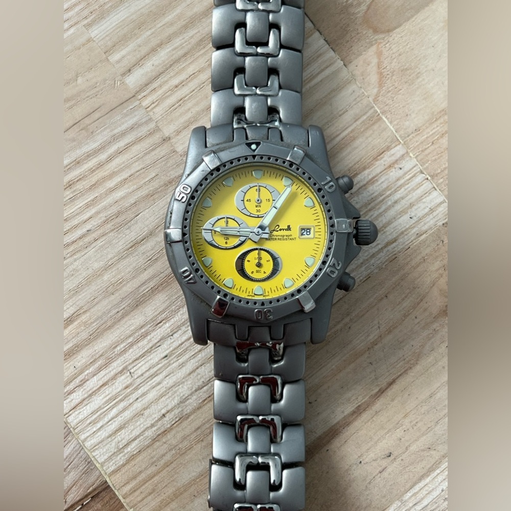 Lorelli Titanium Rare Men’s Chronograph Watch Yellow Dial Titanium Bracelet Date - Picture 5 of 15